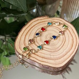 Elegant Multicolor Heart Charm Gold Bracelet